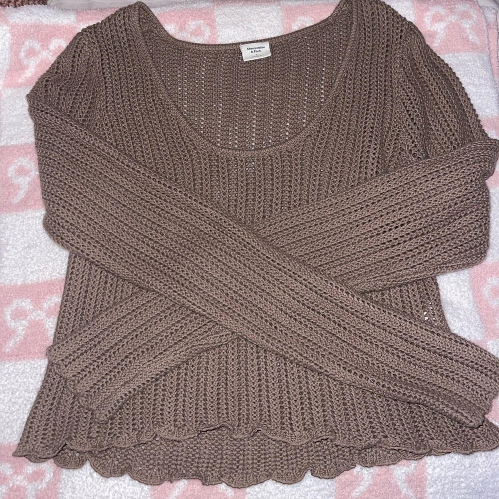 Abercrombie & Fitch Crochet Knit Sweater in Taupe